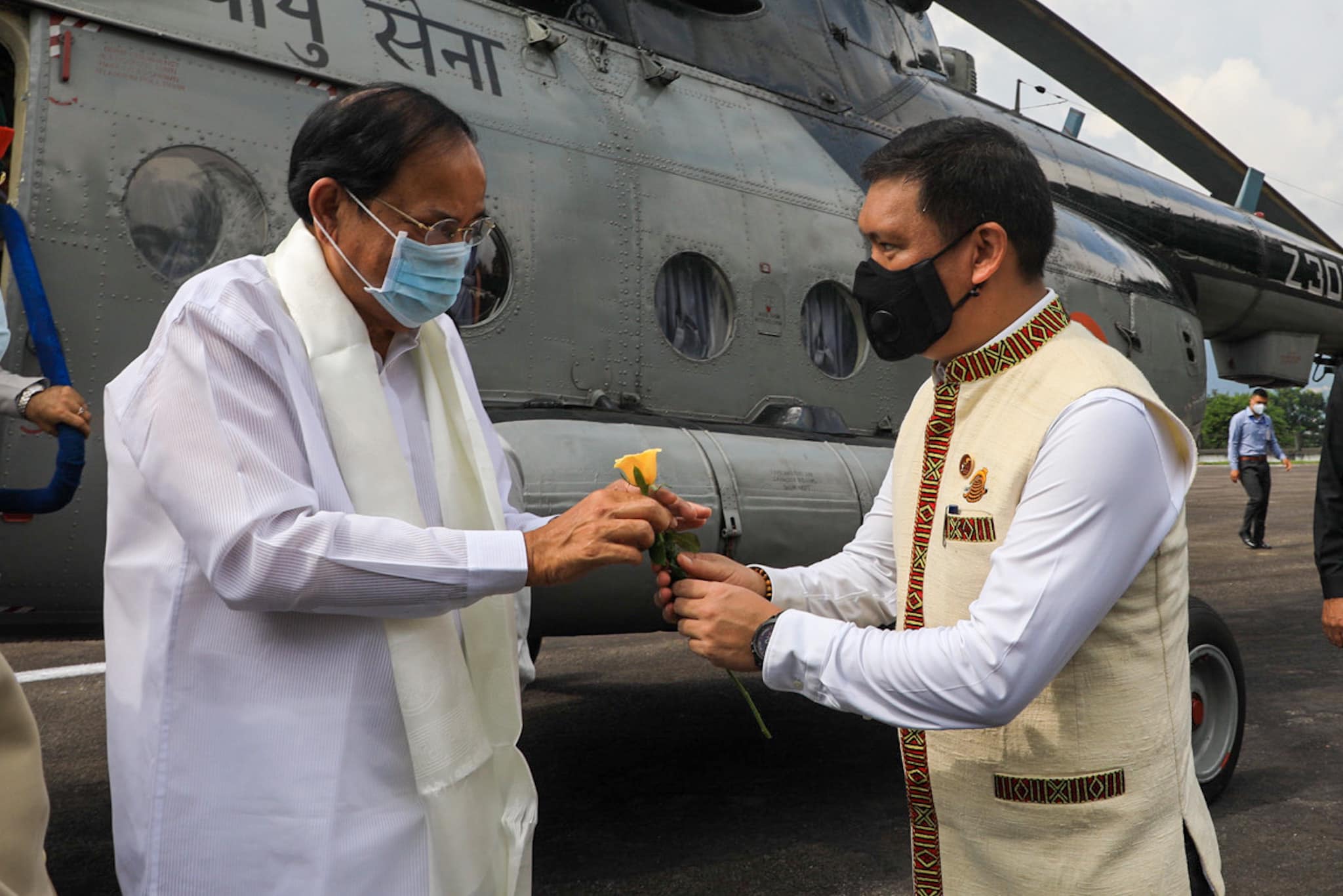 Vice President Venkaiah Naidu was accorded a warm welcome by HCM Pema Khandu and the people of the state.