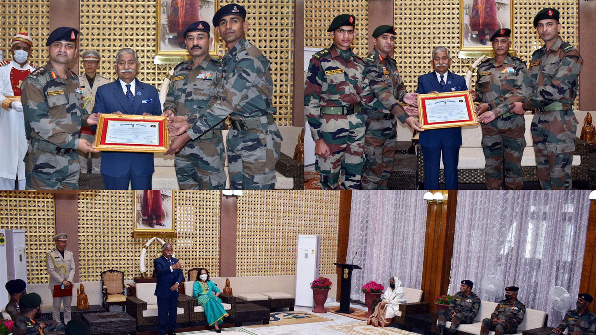 Governor of Arunachal Pradesh Brig. (Dr.) B.D. Mishra (Retd.) presents Citation to 307 Medium Regiment and 11 KUMAON