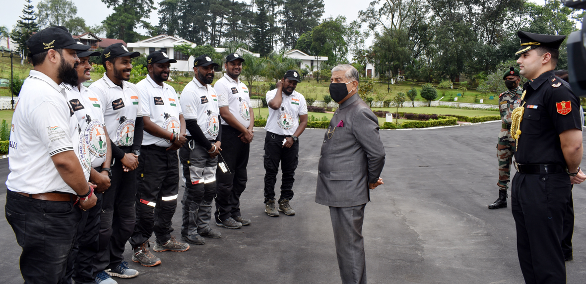 Guv interacts with the members of WANDERERS, a motorcycle club from Hyderabad at Raj Bhavan