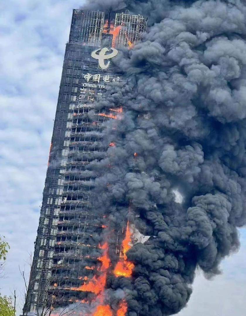 Massive fire broke out in China's Telecom office building in Changsha.