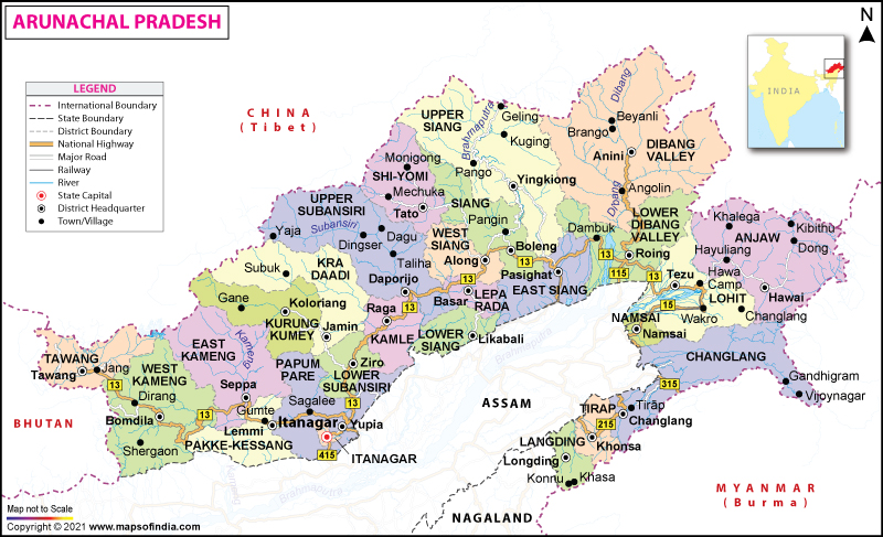 Arunachal Pradesh, the lowest ranked state in India at the Performance Grading Index 2020-2021.