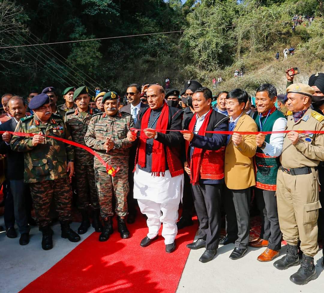 Defence Minister Rajnath Singh inaugurates Siyom Bridge on Along-Yinkiong Road in Arunachal Pradesh. 