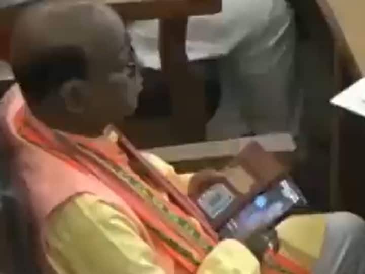 Tripura BJP MLA Jadab Lal Nath caught watching obscene videos during Assembly session.