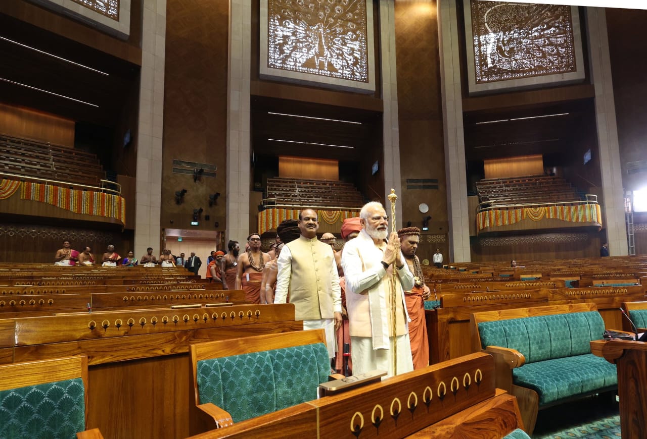 PM Modi inaugurates new parliament building; installed Sengol, a historical sceptre from Tamil Nadu.